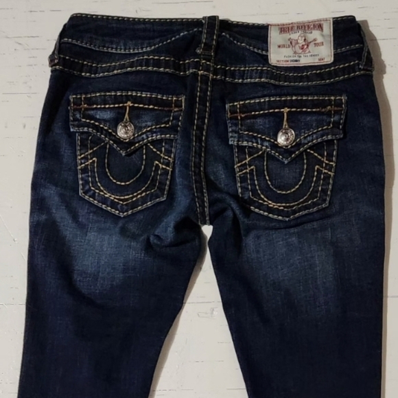 Y2K True Religion Skinny Jeans Low Rise Dark Wash Rips Distressed Pocket Flaps - Picture 5 of 11